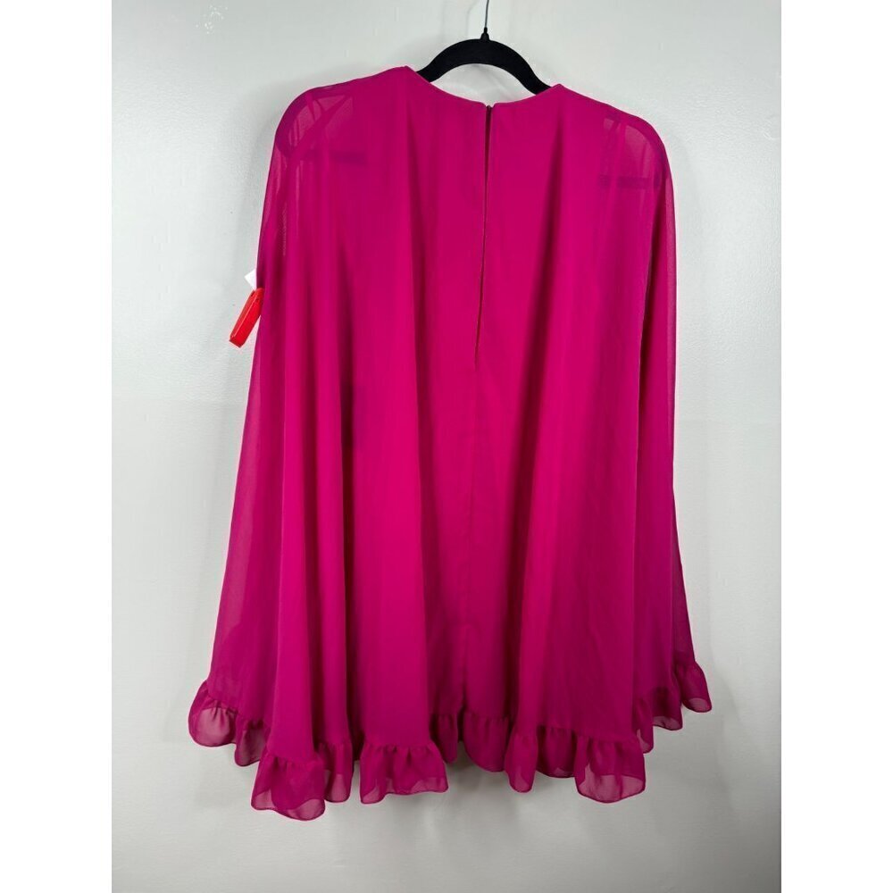Mac Duggal 55407 Fuchsia Pink High Neck Ruffle Hem Cape Mini Dress Size 0 NWT - Picture 5 of 5